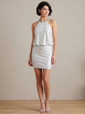 🆕 Laundry Cocktail Silver Metallic Dress Sz 4